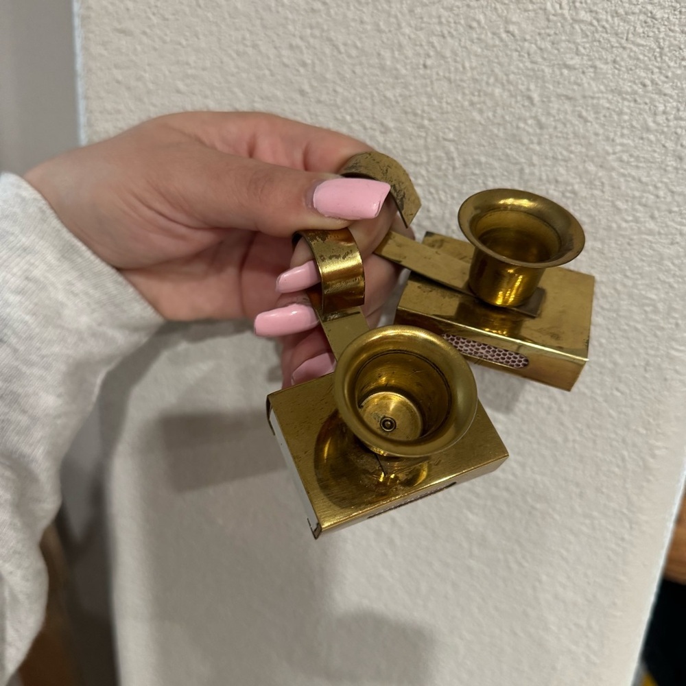 Vintage Brass Double Candle Holder matchbox‎